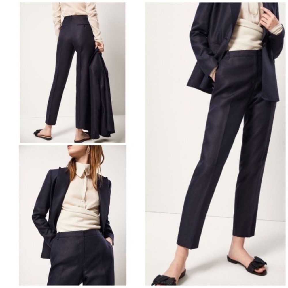 Massimo Dutti 100% Linen High Rise Trouser Pant 4